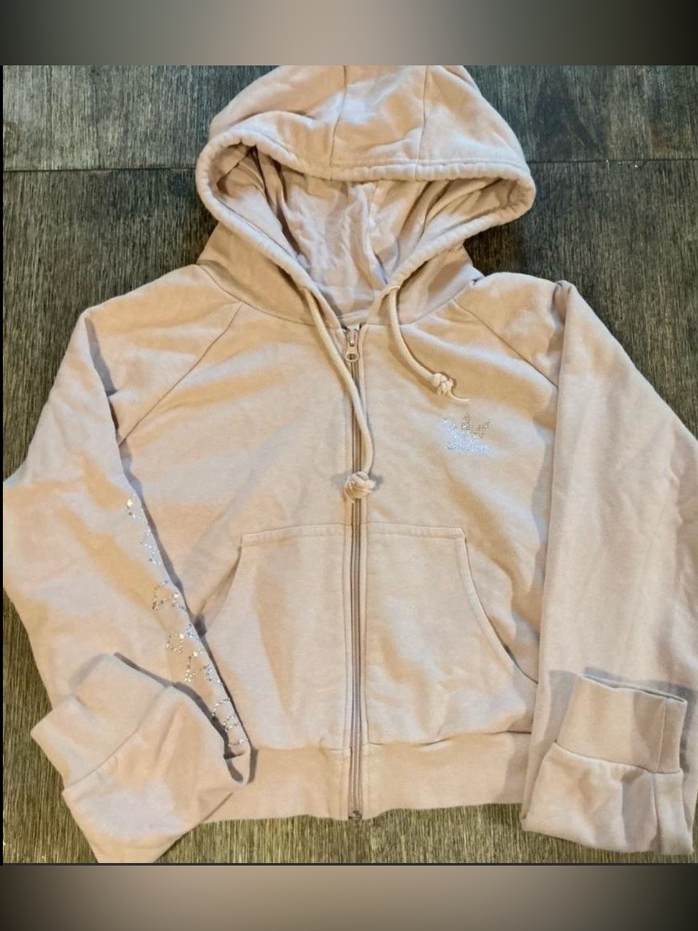 adidas Pale Pink Zip-Up Hooded Jacket with Subtle Sparkle